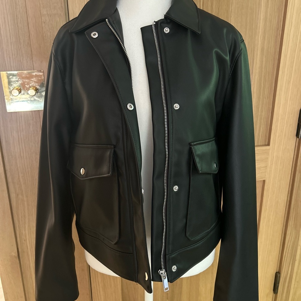 Zara Black Faux Leather Zip Jacket